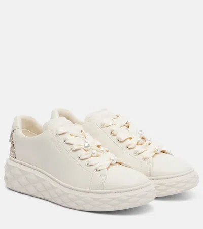 Jimmy Choo Diamond Light Maxi Leather Sneakers In White