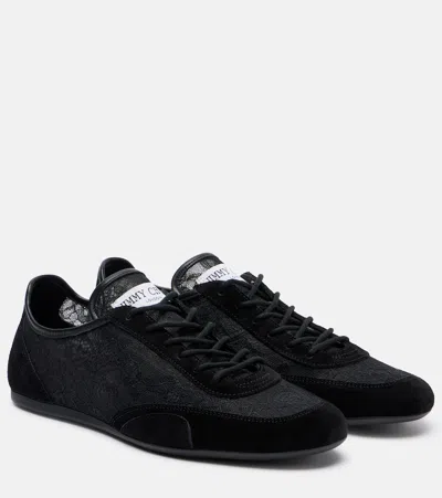 Jimmy Choo Sunny Suede-trimmed Lace Sneakers In Black