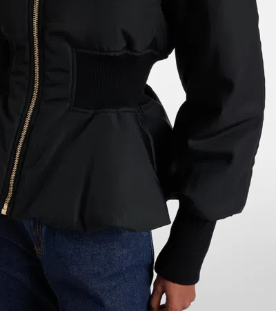 Alaïa Peplum Bomber Jacket Padded Ribbed Cuffs In Black