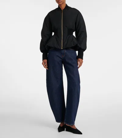 Alaïa Peplum Bomber Jacket Padded Ribbed Cuffs In Black