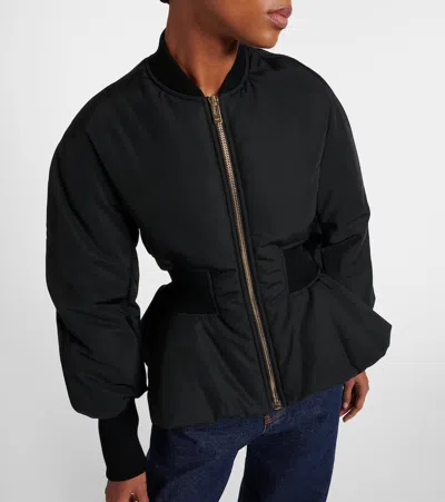 Alaïa Peplum Bomber Jacket Padded Ribbed Cuffs In Black