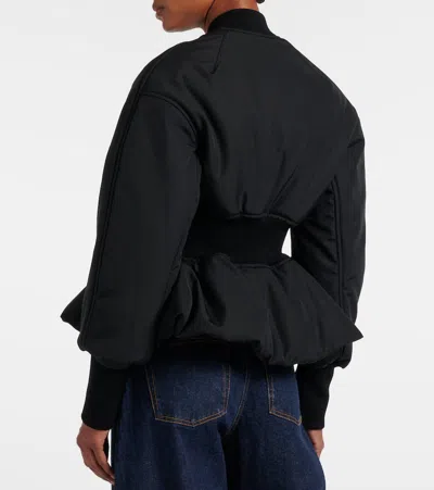 Alaïa Peplum Bomber Jacket Padded Ribbed Cuffs In Black
