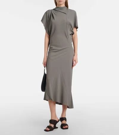 Rick Owens Seb Draped Midi Dress In Gray