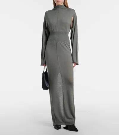 Rick Owens Con Virgin Wool Maxi Dress In Green