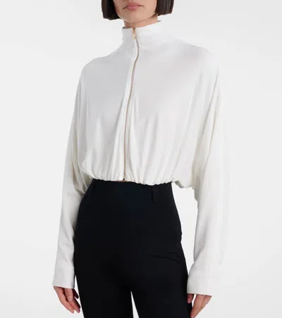 Alaïa Draped Mockneck Jersey Jacket In White