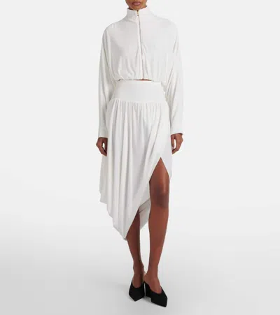Alaïa Draped Mockneck Jersey Jacket In White