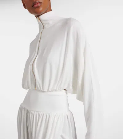 Alaïa Draped Mockneck Jersey Jacket In White