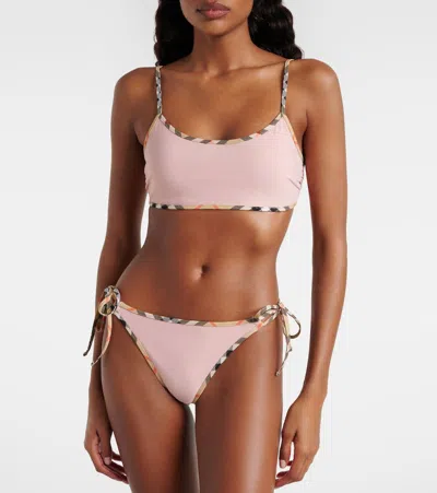 Burberry Women Bikini Bottoms With Checked Edges In Pink