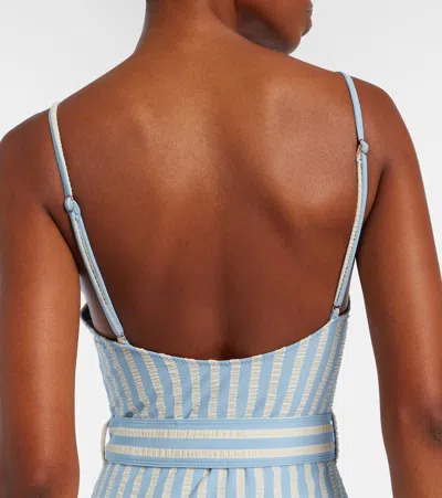 Simkhai Noa Belted Striped Swimsuit In Blue