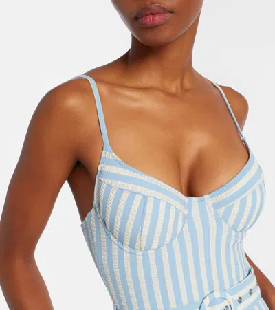 Simkhai Noa Belted Striped Swimsuit In Blue