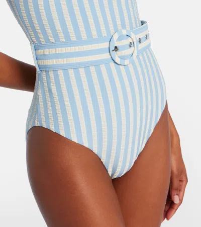 Simkhai Noa Belted Striped Swimsuit In Blue