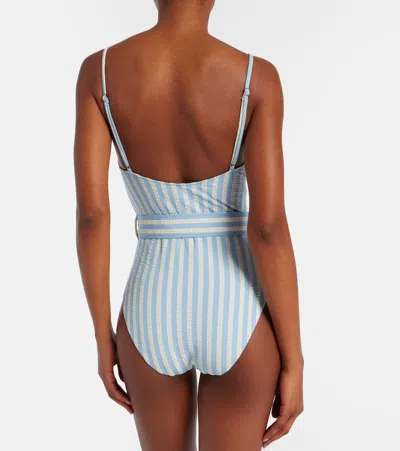 Simkhai Noa Belted Striped Swimsuit In Blue