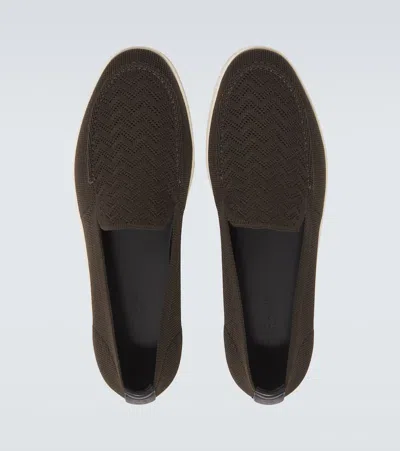 Giorgio Armani Asv Chevron Jacquard Slip-ons In Brown