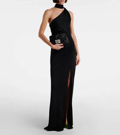 Roger Vivier Efflorescence Mini Satin Clutch In Black