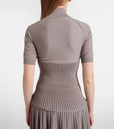 Alaïa Ribbed-knit Turtleneck Wool-blend Top In Brown