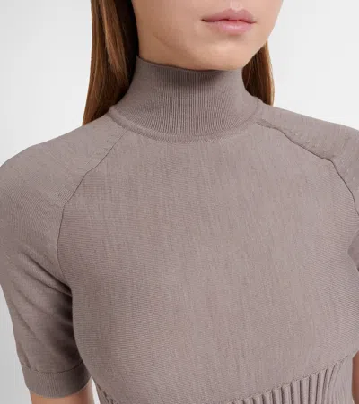 Alaïa Ribbed-knit Turtleneck Wool-blend Top In Brown