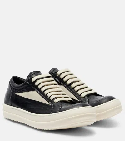 Rick Owens Women Black Low Top Sneakers With Contrasting Stitching In Leather Woman In Black