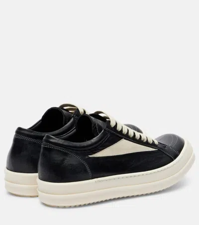 Rick Owens Women Black Low Top Sneakers With Contrasting Stitching In Leather Woman In Black