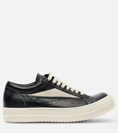 Rick Owens Women Black Low Top Sneakers With Contrasting Stitching In Leather Woman In Black