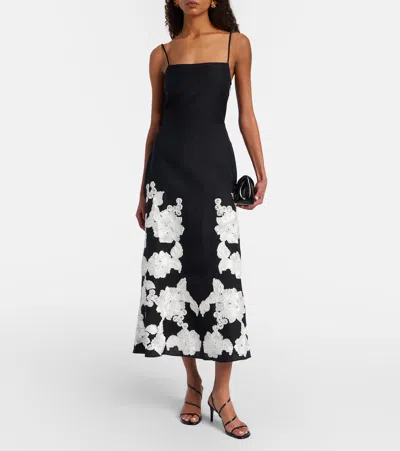 Simkhai Annabella Floral Embroidered Midi Dress In Black