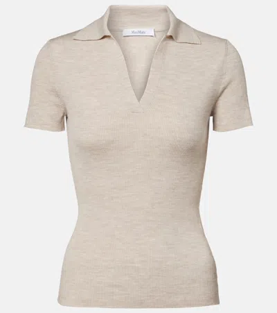 Max Mara Albero Ribbed-knit Wool Polo Shirt In Neutral