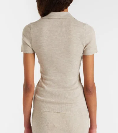 Max Mara Albero Ribbed-knit Wool Polo Shirt In Neutral
