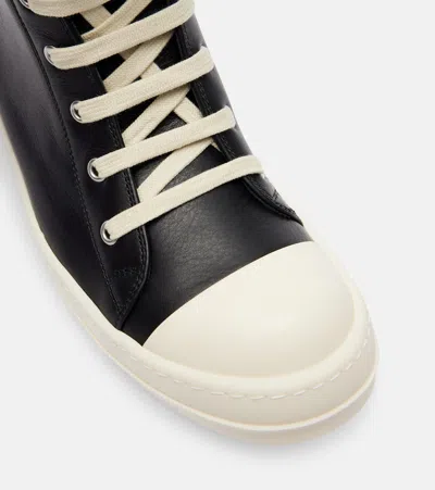 Rick Owens High-top Black Leather Sneakers With Side Zip And Rubber Sole In Black