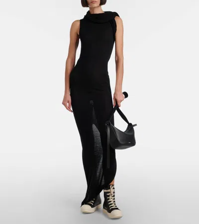 Rick Owens High-top Black Leather Sneakers With Side Zip And Rubber Sole In Black