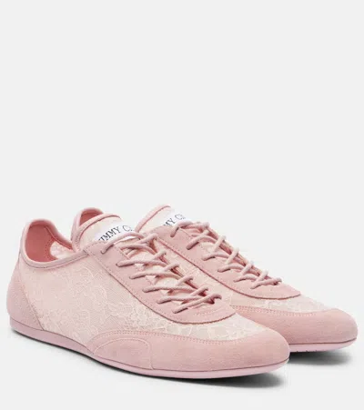 Jimmy Choo Sunny Suede-trimmed Lace Sneakers In Pink