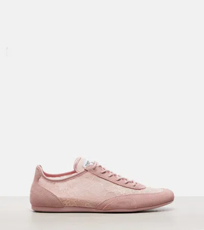 Jimmy Choo Sunny Suede-trimmed Lace Sneakers In Pink