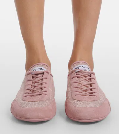 Jimmy Choo Sunny Suede-trimmed Lace Sneakers In Pink