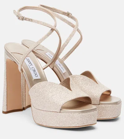 Jimmy Choo Karli 125 Glitter Platform Sandals In Gold