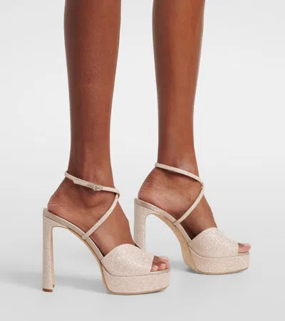 Jimmy Choo Karli 125 Glitter Platform Sandals In Gold