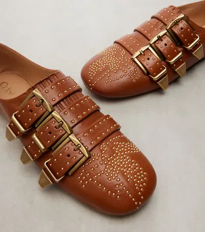 Chloé Susanna Studded Leather Ballet Flats In Brown