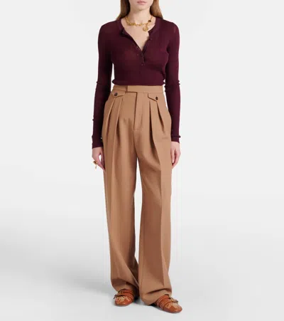 Chloé Susanna Studded Leather Ballet Flats In Brown