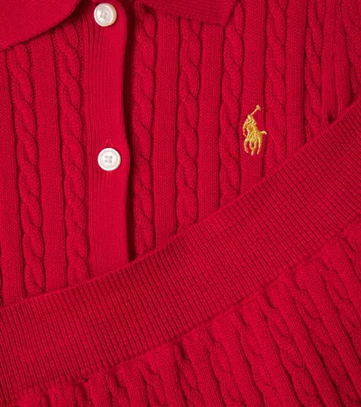 Polo Ralph Lauren Cable-knit Cotton Cardigan And Skirt Set In Red