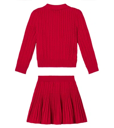 Polo Ralph Lauren Cable-knit Cotton Cardigan And Skirt Set In Red