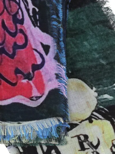 Talking Walls Fringed Scarf In Blue