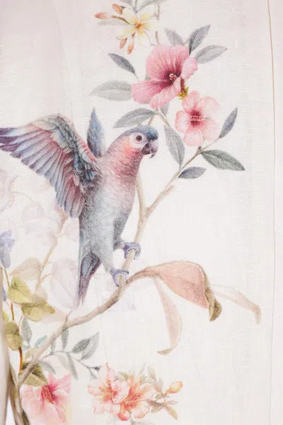 Zimmermann Rebellion Multicolor Midi Dress With Bow Detail On The Front And All-over Floral Print In Linen Woma