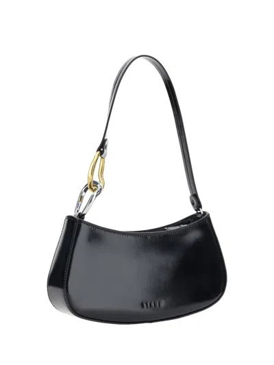 Staud Black Calf Leather Bos Taurus Shoulder Bag In Black