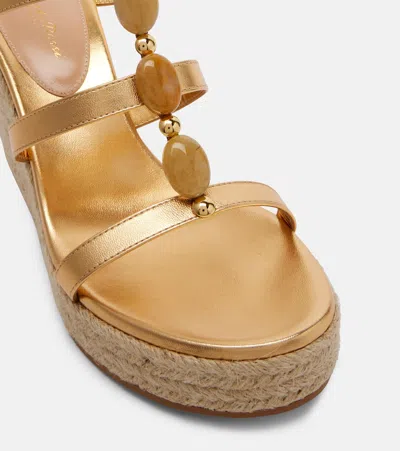 Gianvito Rossi Shanti Leather Espadrille Wedges In Gold