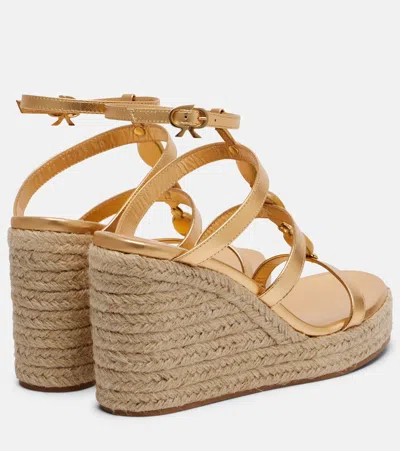 Gianvito Rossi Shanti Leather Espadrille Wedges In Gold