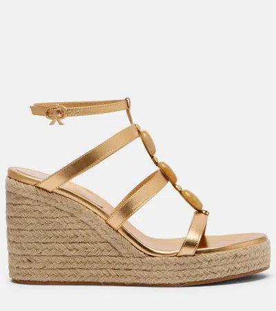 Gianvito Rossi Shanti Leather Espadrille Wedges In Gold