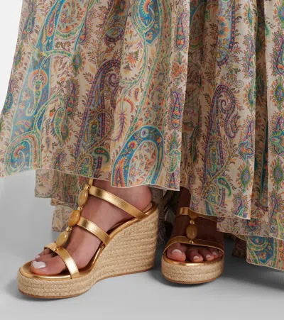 Gianvito Rossi Shanti Leather Espadrille Wedges In Gold