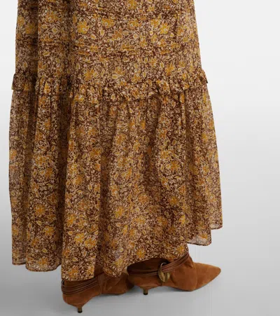 Isabel Marant Étoile Volomia Floral-print Tiered Cotton Midi Skirt In Brown