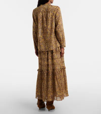 Isabel Marant Étoile Volomia Floral-print Tiered Cotton Midi Skirt In Brown