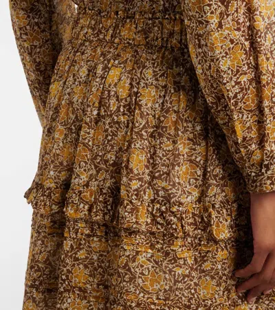 Isabel Marant Étoile Volomia Floral-print Tiered Cotton Midi Skirt In Brown