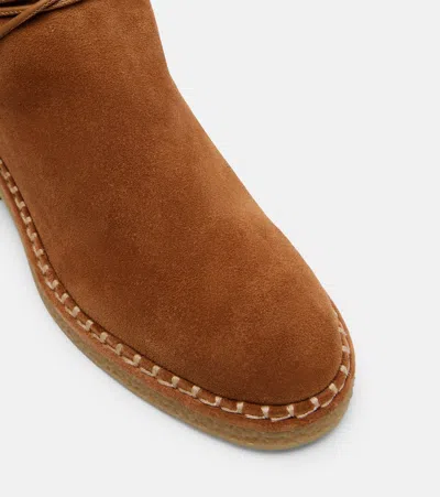 Aquazzura Megeve Lace-detailed Suede Shearling-lined Ankle Boots In Brown