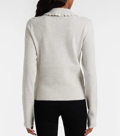 Chloé Wool Cardigan Logo Long Sleeves Scalloped Collar In Neutral