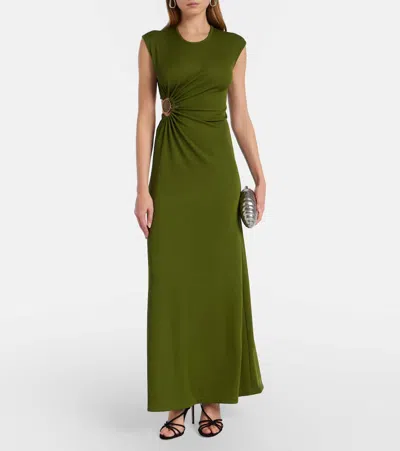 Christopher Esber Mineral Stone Embellished Jersey Maxi Dress In Green